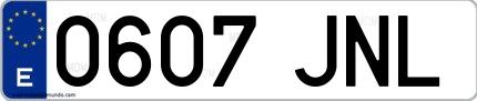 Ejemplo de matrícula española 0607 JNL