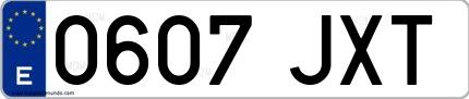 Ejemplo de matrícula española 0607 JXT