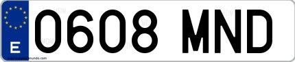 Ejemplo de matrícula española 0608 MND