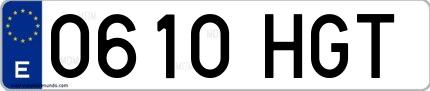 Ejemplo de matrícula española 0610 HGT
