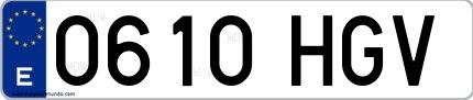 Ejemplo de matrícula de coche ordinaria 0610 HGV