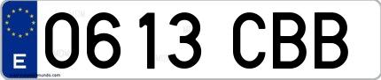 Ejemplo de matrícula española 0613 CBB