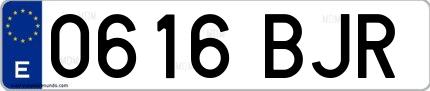 Ejemplo de matrícula española 0616 BJR