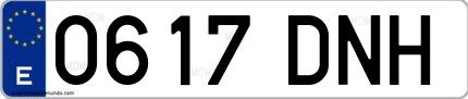 Ejemplo de matrícula de coche ordinaria 0617 DNH