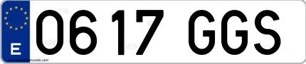 Ejemplo de matrícula española 0617 GGS