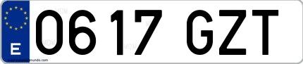 Ejemplo de matrícula española 0617 GZT