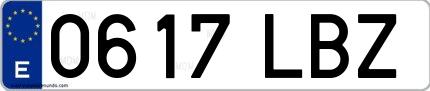 Ejemplo de matrícula de coche ordinaria 0617 LBZ