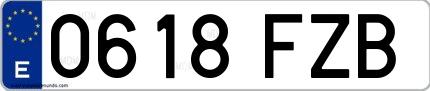 Ejemplo de matrícula española 0618 FZB