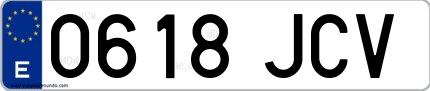 Ejemplo de matrícula española 0618 JCV