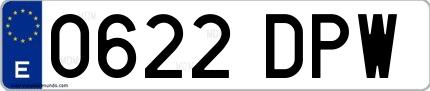 Ejemplo de matrícula española 0622 DPW
