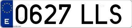 Ejemplo de matrícula española 0627 LLS