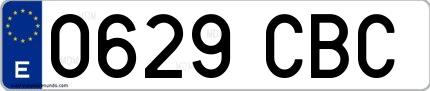 Ejemplo de matrícula española 0629 CBC