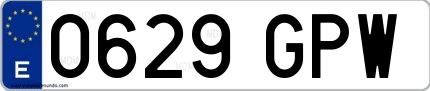 Ejemplo de matrícula de coche ordinaria 0629 GPW