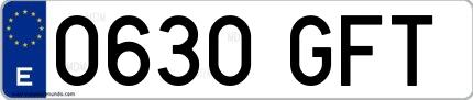 Ejemplo de matrícula española 0630 GFT