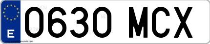 Ejemplo de matrícula española 0630 MCX