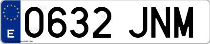 Ejemplo de matrícula de coche ordinaria 0632 JNM