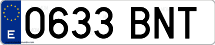 Ejemplo de matrícula de coche ordinaria 0633 BNT