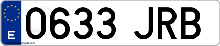 Ejemplo de matrícula de coche ordinaria 0633 JRB