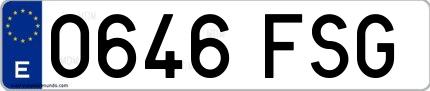 Ejemplo de matrícula de coche ordinaria 0646 FSG