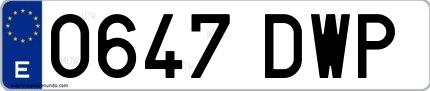 Ejemplo de matrícula española 0647 DWP