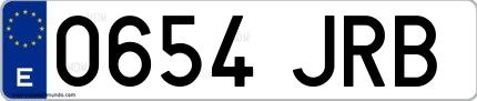 Ejemplo de matrícula española 0654 JRB