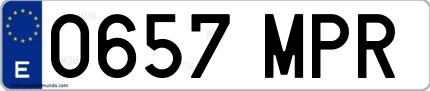 Ejemplo de matrícula española 0657 MPR