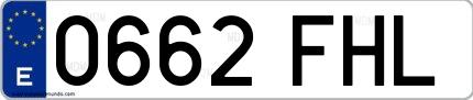 Ejemplo de matrícula española 0662 FHL