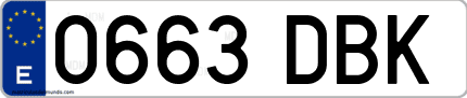 Ejemplo de matrícula de coche ordinaria 0663 DBK