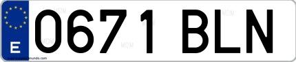 Ejemplo de matrícula española 0671 BLN