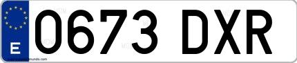 Ejemplo de matrícula española 0673 DXR