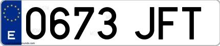 Ejemplo de matrícula española 0673 JFT