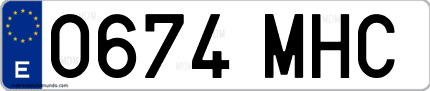 Ejemplo de matrícula de coche ordinaria 0674 MHC