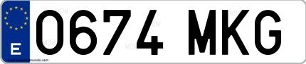 Ejemplo de matrícula española 0674 MKG