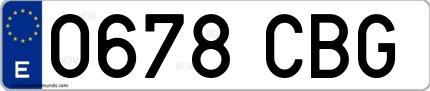 Ejemplo de matrícula española 0678 CBG