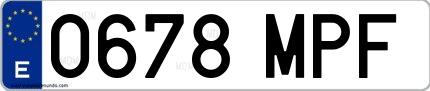 Ejemplo de matrícula española 0678 MPF