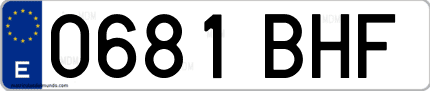 Ejemplo de matrícula de coche ordinaria 0681 BHF