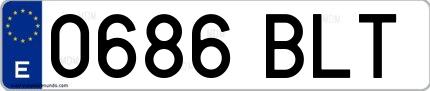 Ejemplo de matrícula española 0686 BLT