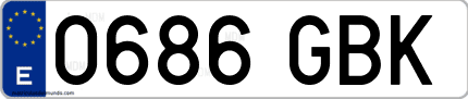 Ejemplo de matrícula de coche ordinaria 0686 GBK