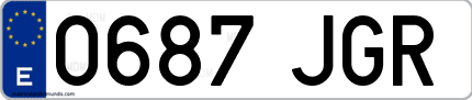 Ejemplo de matrícula de coche ordinaria 0687 JGR