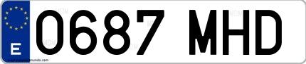 Ejemplo de matrícula española 0687 MHD