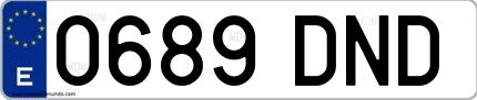 Ejemplo de matrícula española 0689 DND