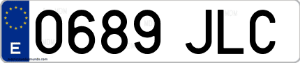 Ejemplo de matrícula de coche ordinaria 0689 JLC