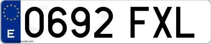 Ejemplo de matrícula española 0692 FXL
