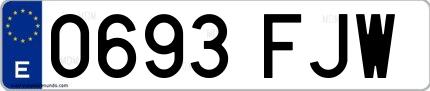 Ejemplo de matrícula española 0693 FJW