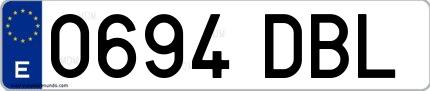 Ejemplo de matrícula española 0694 DBL