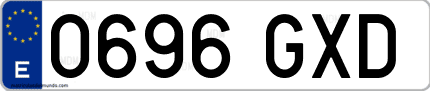 Ejemplo de matrícula de coche ordinaria 0696 GXD