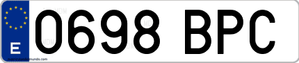 Ejemplo de matrícula de coche ordinaria 0698 BPC