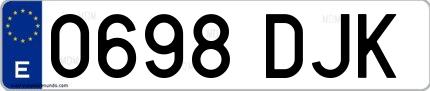 Ejemplo de matrícula española 0698 DJK