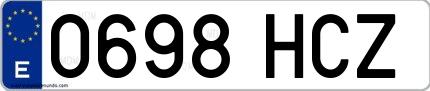 Ejemplo de matrícula española 0698 HCZ