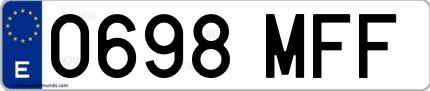 Ejemplo de matrícula española 0698 MFF